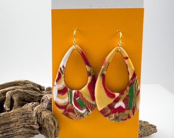 Handmade  Christmas Themed Teardrop Shape Polymer Clay Earrings with Hypoallergenic Ear Wires