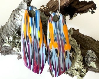 Beautiful Multi Hued Handmade Mirrored Polymer Clay Earrings with Hypoallergenic Ear Wires