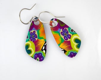 Beautiful Multi Hued Handmade Irregular Triangle Polymer Clay Earrings with Hypo Allergenic Ear Wires