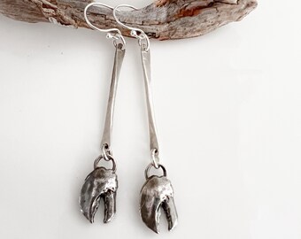 Fine Silver Artisan Lobster Claw Dangle Earrings with Sterling Silver Wires