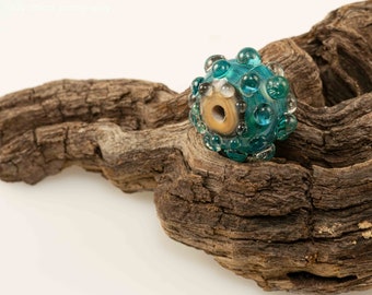 Handmade Lampwork Bumpy Glass Focal Bead in Aqua