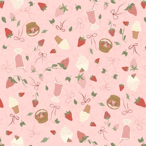 Strawberries & Ice Cream Seamless Surface Pattern | summer pattern |