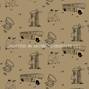 Patrón de superficie sin costuras de ganado trabajador / Diseño de vaquero / Vaquero / Gráfico de rancho / Arte del oeste /