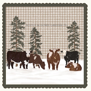 Cattle On Winter Pasture | Graphic Digital Download | Angus | Hereford | Beef | Farm Animals |