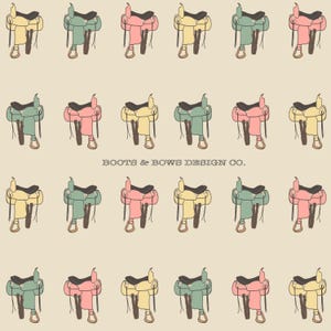Pastel Saddles | Cowgirl Surface Pattern | Designs For Small Business