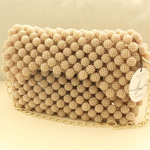 Trendy Creamcolor Blackberry Bead Bag - Unique Handmade Style