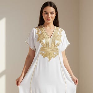 White Embroidered Kaftan Dress