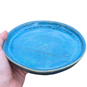 Cute Turquoise 7&quot; Earthenware Ceramic Plate, Handmade in USA, Serving Platter or Plant Saucer, Dishwasher Safe