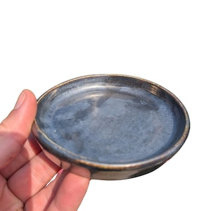 Shiny Black 4&quot; Mini Ceramic Plate with Chrome Look, Handmade in USA, Saucer, Dishwasher and Microwave Safe