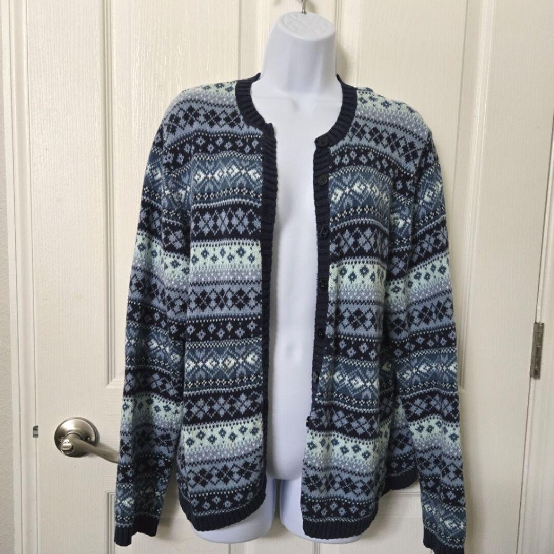Retro Fair-Isle Color-Block Knit Cardigan with Oversized Fit