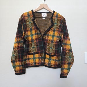 Vintage 90s plaid tartan cardigan, vintage plaid jacket, retro cardigan, tartan vintage cardigan