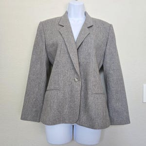 Vintage 90s Liz Claiborne Wool Blend Classic Blazer Gray Coat