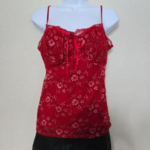 Y2K Red Lace floral Whimsygoth milkmaid cami top, Y2K babydoll milkmaid floral top, 2000s whimsy floral red milkmaid cami
