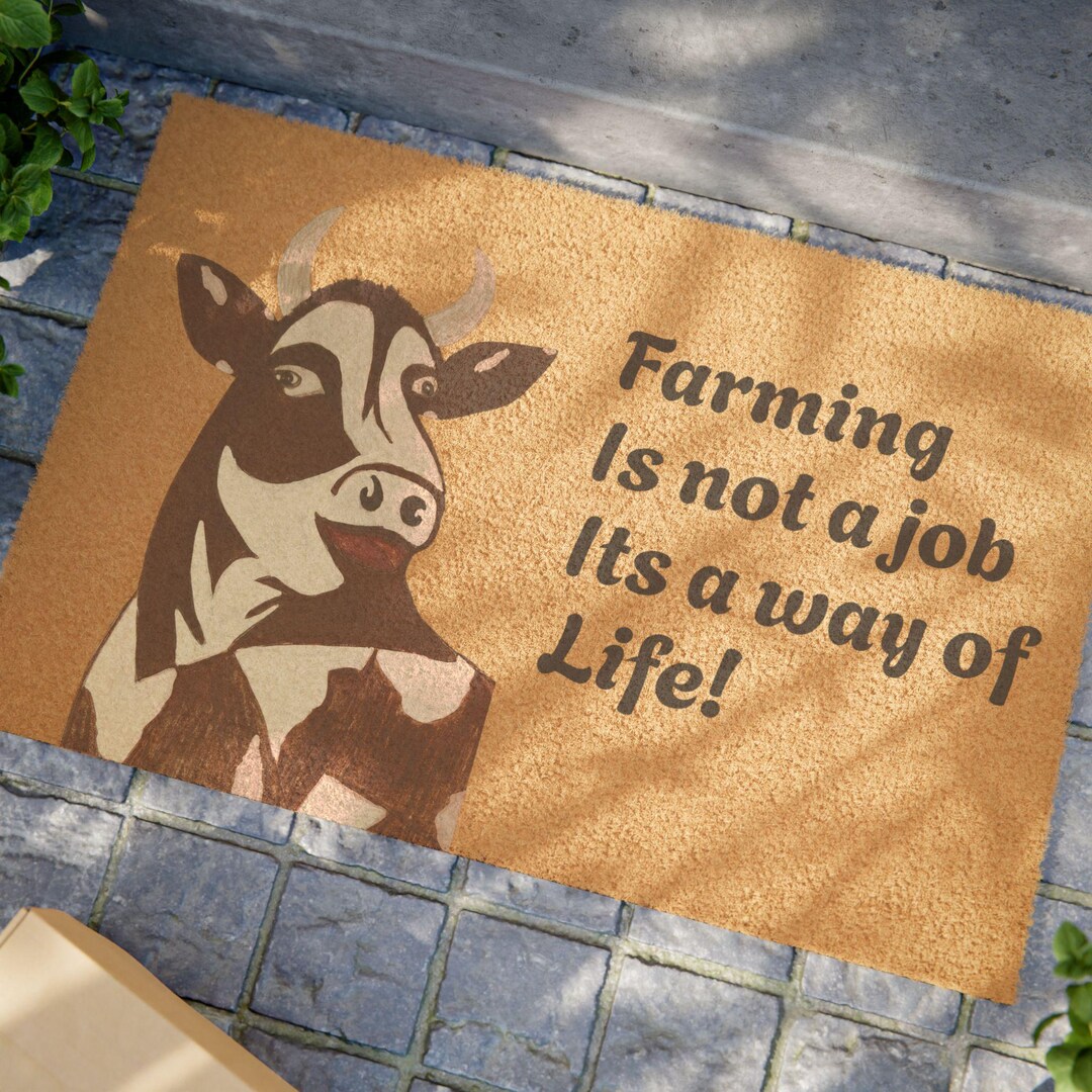 Custom Farm Mat Rugs Farming Life Doormat - Rustic Cow Welcome Mat, Farmhouse Decor, Country ...