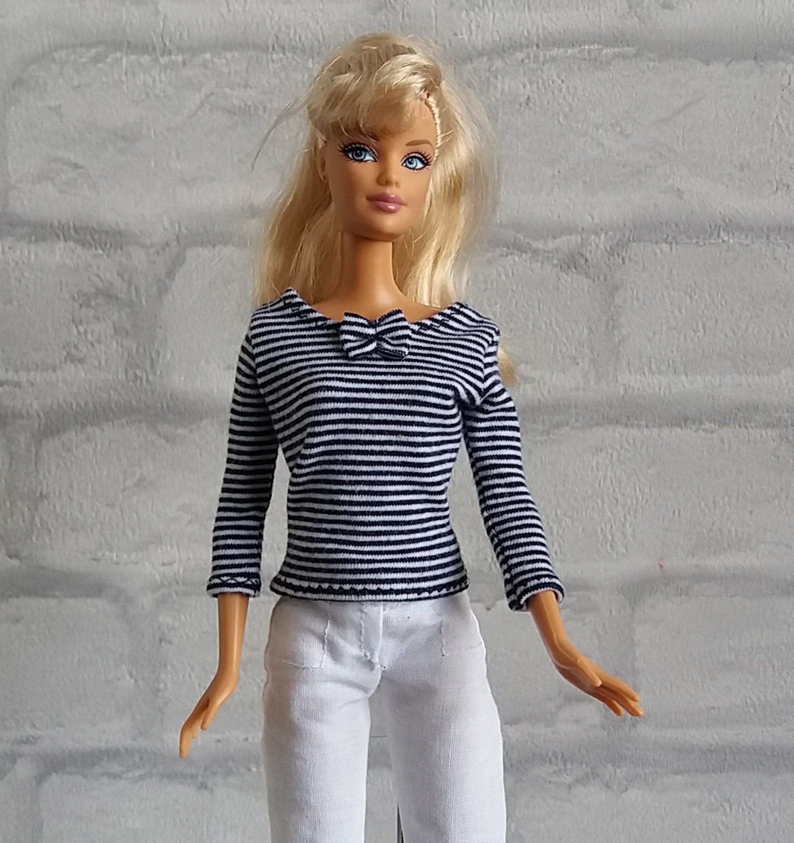 Black or Red and White Striped Shirt With Bow for Barbie Dolls | Etsy