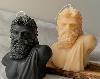 Zeus Bust Candle: Hand-Poured Soy Wax Greek God Sculpture