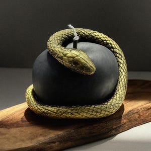 Apple Shaped Snake Candle with Gold or Silver Detail: Dark Academia Decor, Witchy Gift