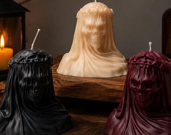 Candela gigante a forma di dama velata / Candela a forma di teschio gotico / Decorazione dark academia / Candela di cera di soia per Halloween / Regalo a tema horror / Decorazione gotica per la casa