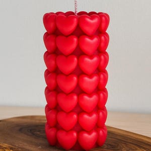 Red Heart Pillar Candle–Sculptural Soy Wax Candle, Romantic Home Decor, Valentine’s Gift, Wedding Table Centerpiece, Gift For Her