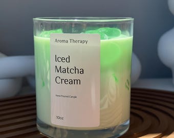 Iced Matcha Soy Candle: Creamy Green Tea Scent, Handmade 10 oz