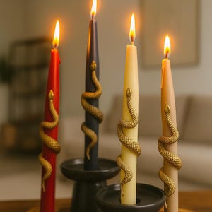 Beeswax Snake Taper Candle: Gothic Home Decor with Gold/Silver Detail