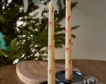 Hand-Painted Christmas Taper Candles (Set of 2) - Holiday Decor