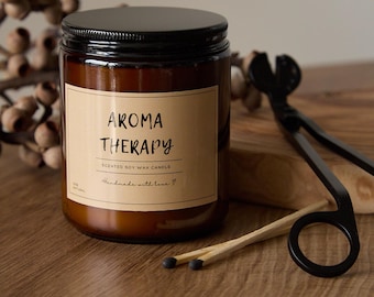 Handmade Soy Wax Candle: Cozy Fall Scented Candle in Amber Jar