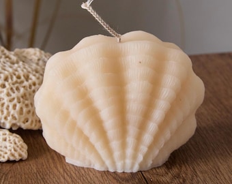 Seashell Pillar Candle: Natural Soy Wax Beach Decor