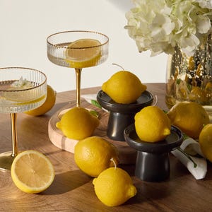 Pair of Lemon Pillar Candles - Set of 2 Yellow Citrus Candles, Hostess Gift, Kitchen Decor, Dining Table Decor, Lemon Scent Candle
