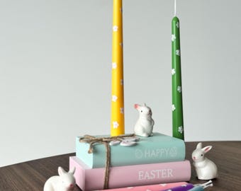 Hand-Painted Soy Taper Candles: Floral Spring Decor, Easter Gift