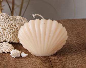 Seashell Pillar Candle: Beach House Decor, Ocean Lover Gift
