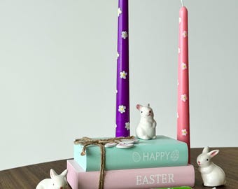 Handmade Easter Taper Candle: Hand-Painted Soy Wax Dinner Candles