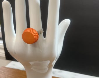 Handmade Upcycled Vintage Button Ring, Adjustable Silver Tone Band
