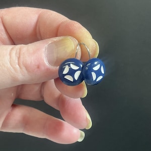 upcycled vintage button earrings, vintage button earrings, white and blue button earrings, clear and copper button earrings, upcycled, gift