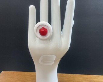 Upcycled Vintage Button Ring, Adjustable Ecofashion
