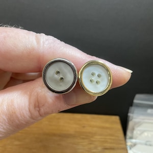 upcycled vintage button earring posts, vintage button earrings, button earrings, white gold, silver, upcycled, women, gift, fashionista
