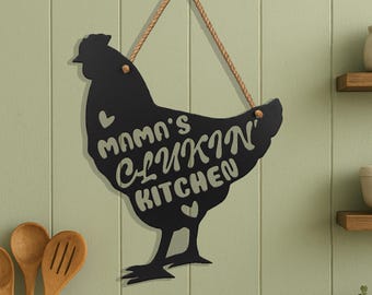 Funny Chicken Kitchen Decor Sign - Mamas Cluckin Kitchen - Farmhouse Wall Art