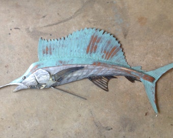 Sailfish Metal Wall Art Fish sculpture 48in  Beach Coastal Tropical Ocean