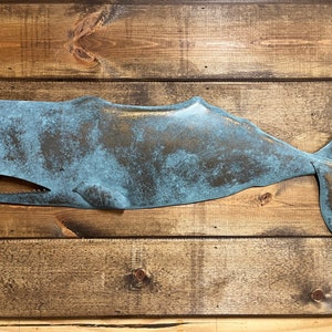 Whale Metal  Wall Sculpture  32in long Lodge Coastal  Cottage Cabin Art