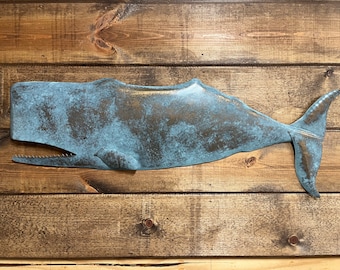Whale Metal  Wall Sculpture  32in long Lodge Coastal  Cottage Cabin Art