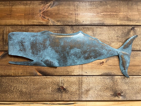 Whale Metal Wall Sculpture 32in long Lodge Coastal Cottage Cabin Art