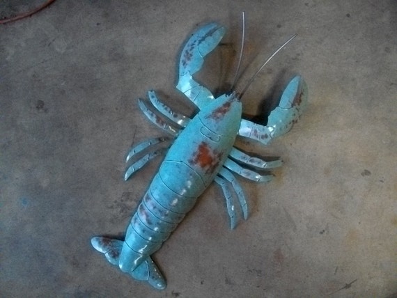 Lobster Metal Wall Sculpture 26in Tropical Coastal Beach Art