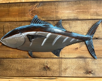 Blue Fin Tuna  35in Handmade Metal Fish Sculpture Tropical Beach Coastal Wall Art