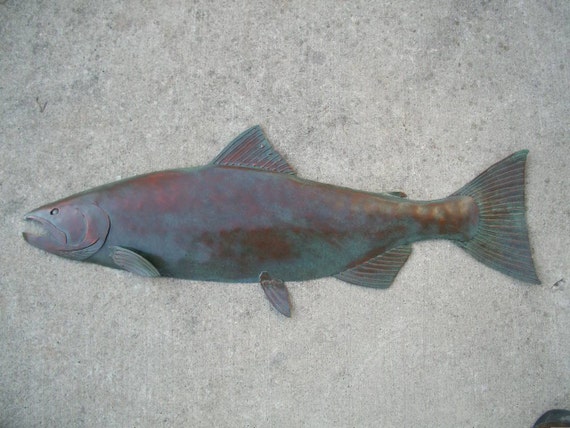 Coho Salmon 36in Metal Fish Wall Art Sculpture Lodge Cottage Cabin Lake