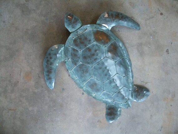 Sea Turtle Handmade Metal wall Art sculpture 20in x 20in Tropical Coastal Beach Ocean