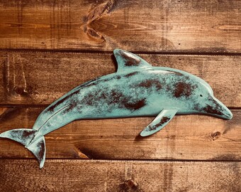 Dolphin 30in Metal Wall sculpture Ocean Tropical Beach Coastal  Art Fish