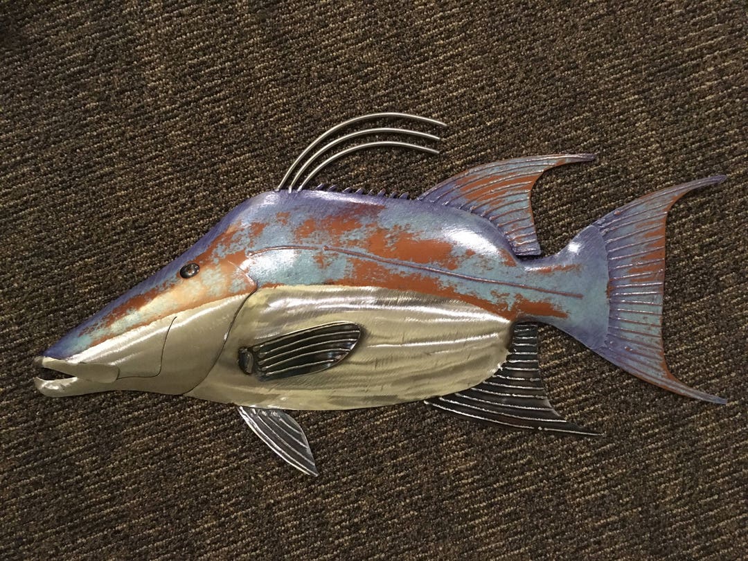 Hogfish 25in Metal Wall Fish Sculpture Long Tropical Beach Coastal Art