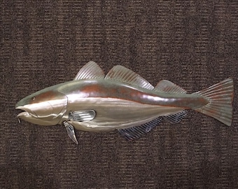 Cod 35in Fish Metal Sculpture  Tropical Beach Coastal Wall Art