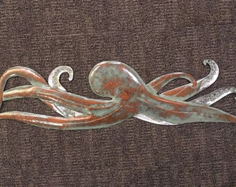 Octopus Metal 48in Handmade Wall Art Sculpture Coastal Tropical Beach