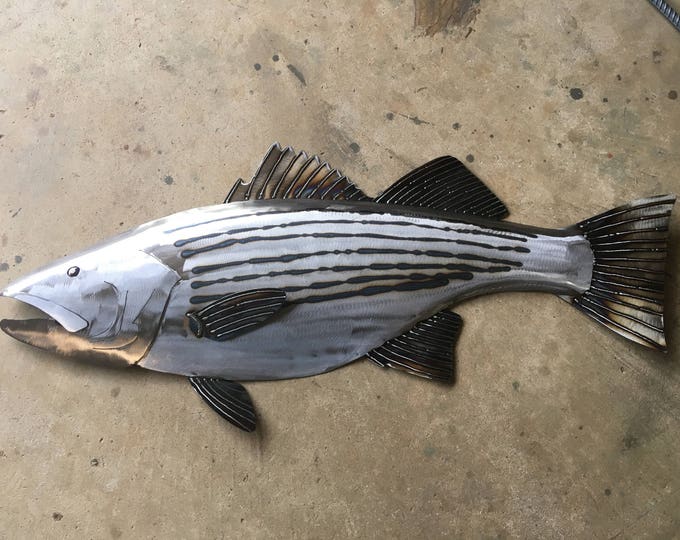Striped Bass Metal Fish 35in Handmade Wall Art Sculpture Beach Coastal Lake Cabin Etsy